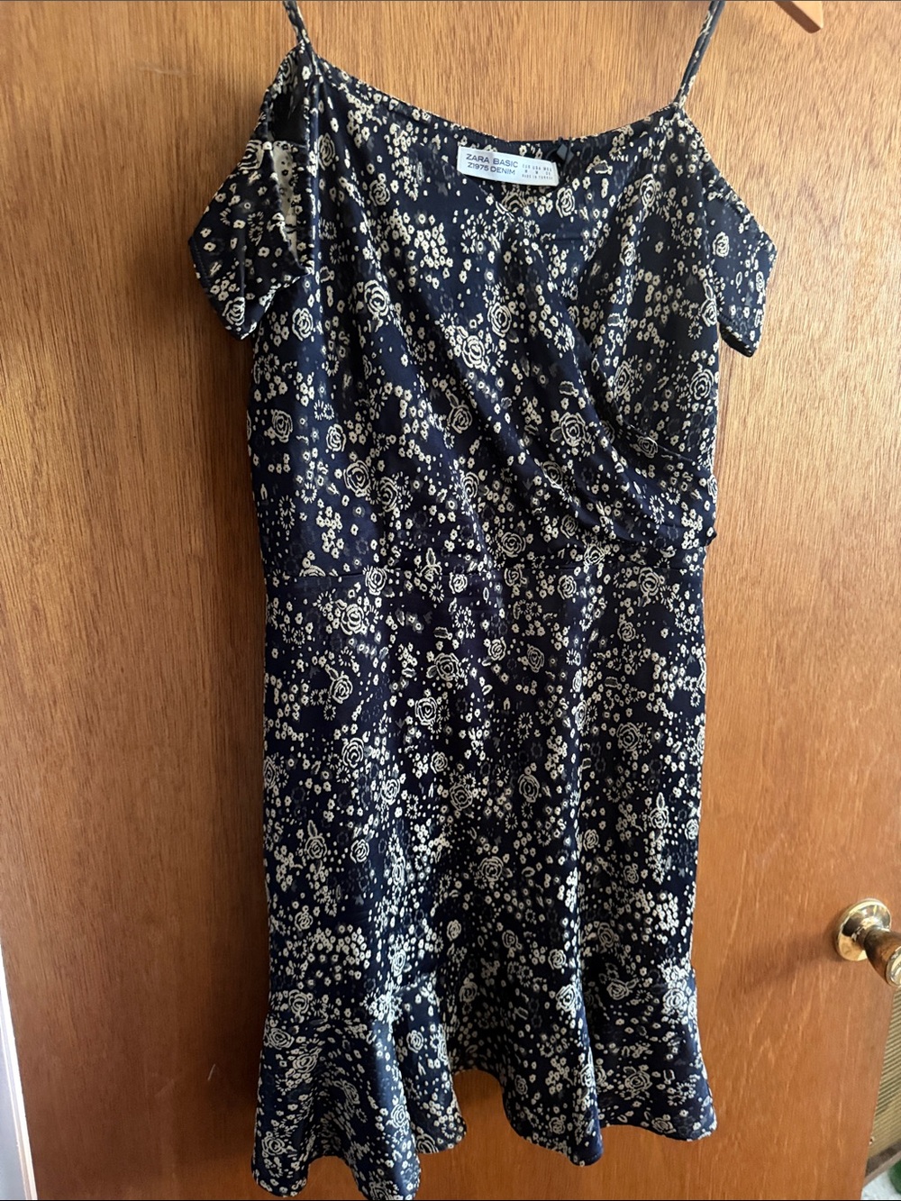 Zara Navy One-Shoulder Floral Slip Dress with Cream Print